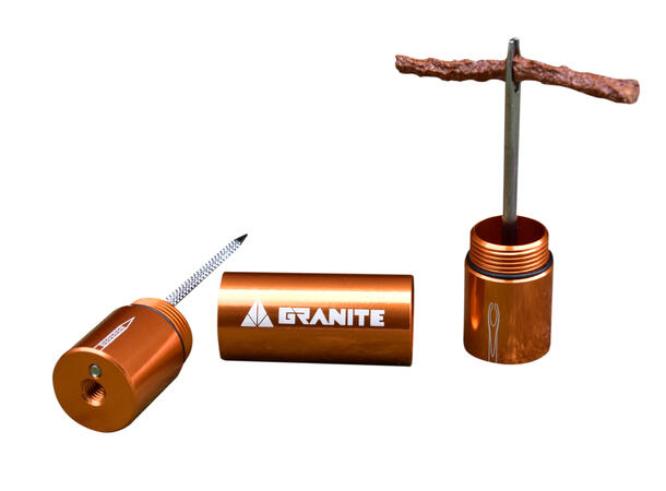 Granite Design Stash Tire Plug orange punkteringsverktøy som lagres i styret 
